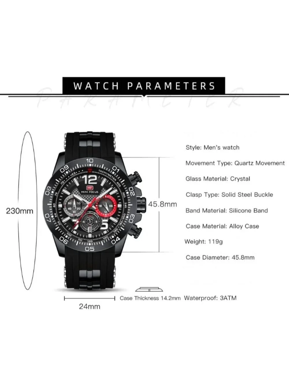 Mens All Black Analog Quartz Waterproof Chronograph Classic Stylish Casual Watch